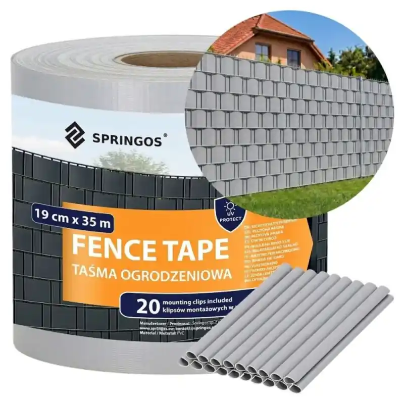 Plotová páska 19cm x 35m + spony SPRINGOS FN0002 světle šedá Jen Po Omezenou Doba