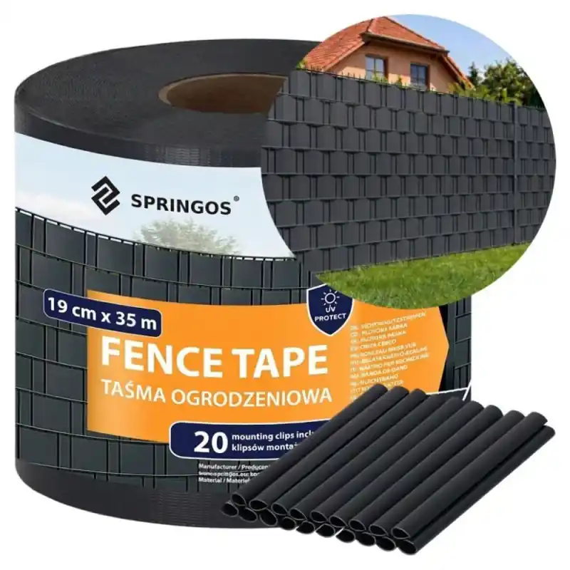 Plotová páska 19cm x 35m + spony SPRINGOS FN0001 antracitová Cenově Výhodný
