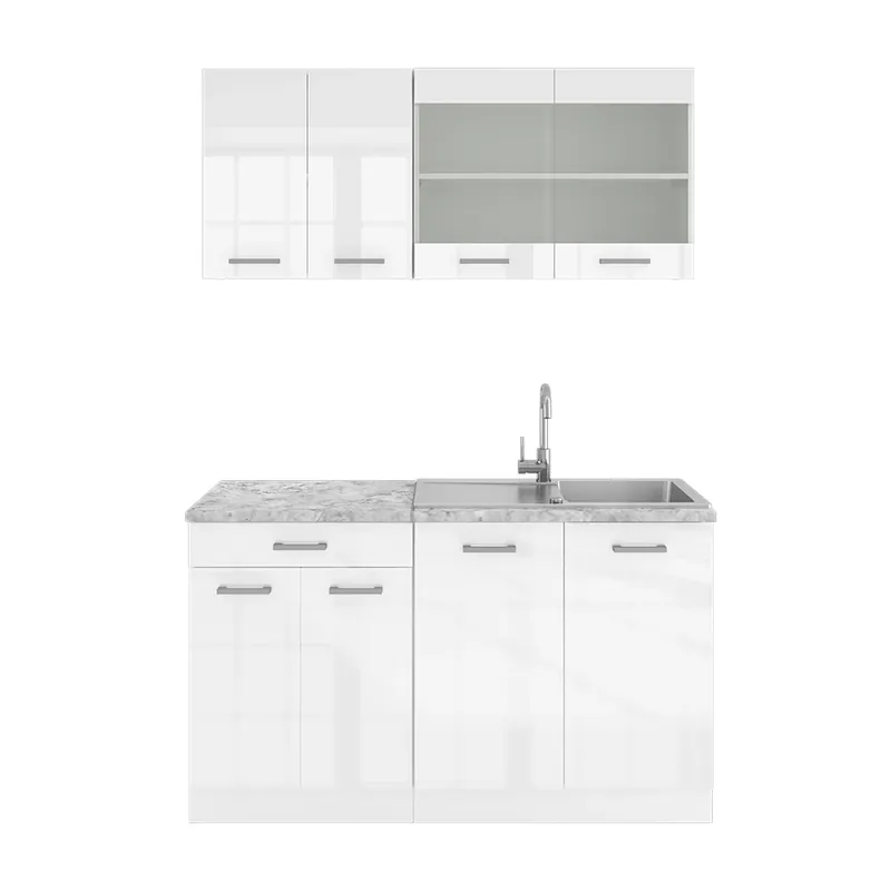 Jednotková kuchyně R-Line Bílá vysoký lesk/bílá 140 cm s pracovní deskou Vicco Akční Nabídka