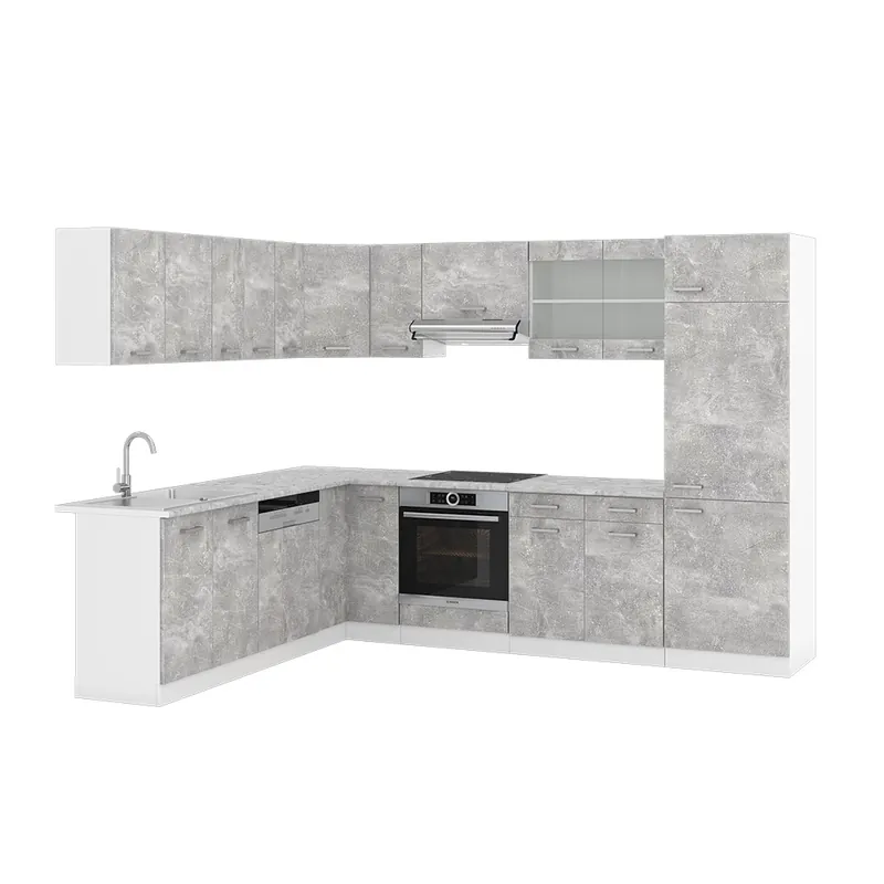 Přímo Od Výrobce Rohová kuchyň R-Line Beton/Bílá 287 x 227 cm bez pracovní desky Vicco