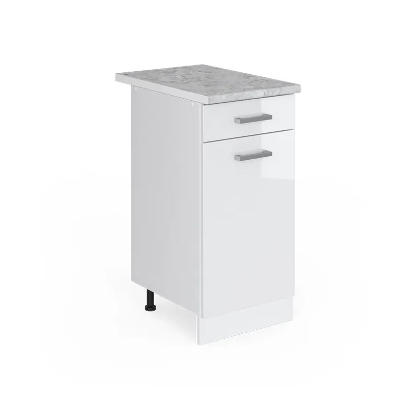 Zlevněný Spodní skříňka kuchyňské linky R-Line Bílá vysoký lesk 40 cm s pracovní deskou Vicco
