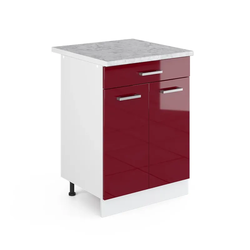 Pouze Dnes Spodní skříňka kuchyňské linky R-Line Červená vysoký lesk 60 cm se zásuvkou a pracovní deskou Vicco