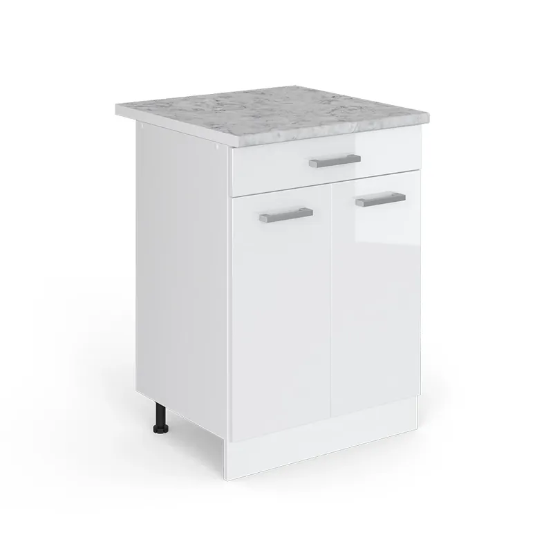 Koupit Online Spodní skříňka kuchyňské linky R-Line Bílá vysoký lesk 60 cm se zásuvkou a pracovní deskou Vicco