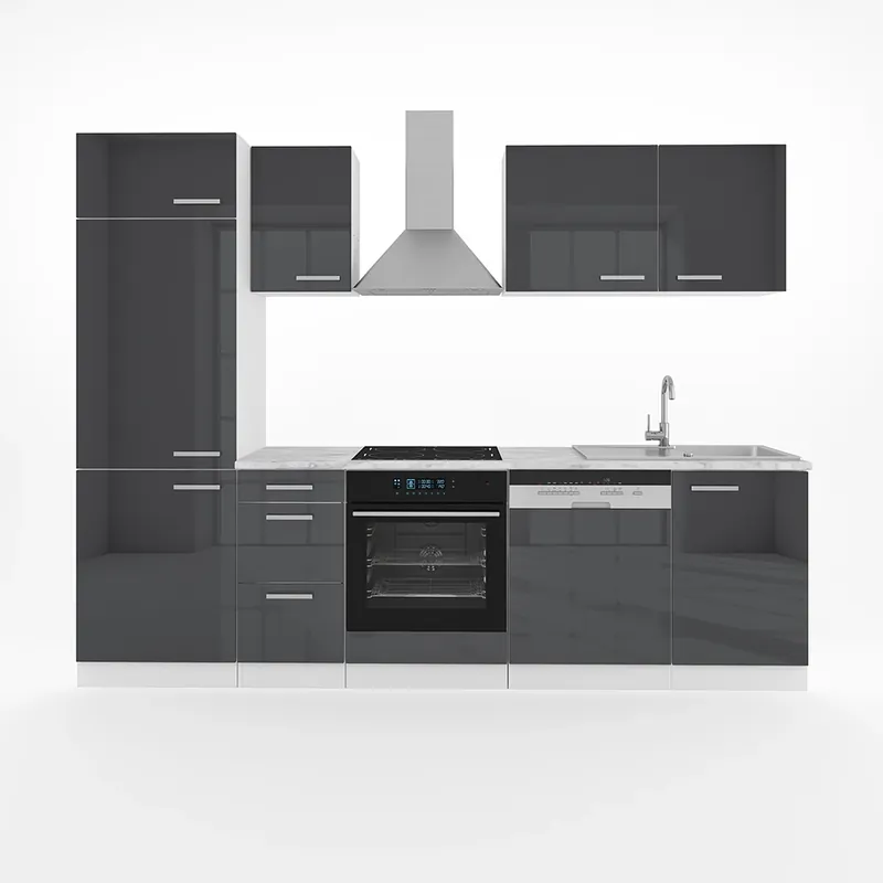 Kuchyňský kout Optima Antracitový vysoký lesk/bílá 270 cm bez pracovní desky Vicco Výhodná Nabídka