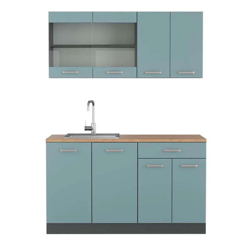 Akční Cena Jednotková kuchyně R-Line Modrošedá/antracitová 140 cm , PD Dub Vicco