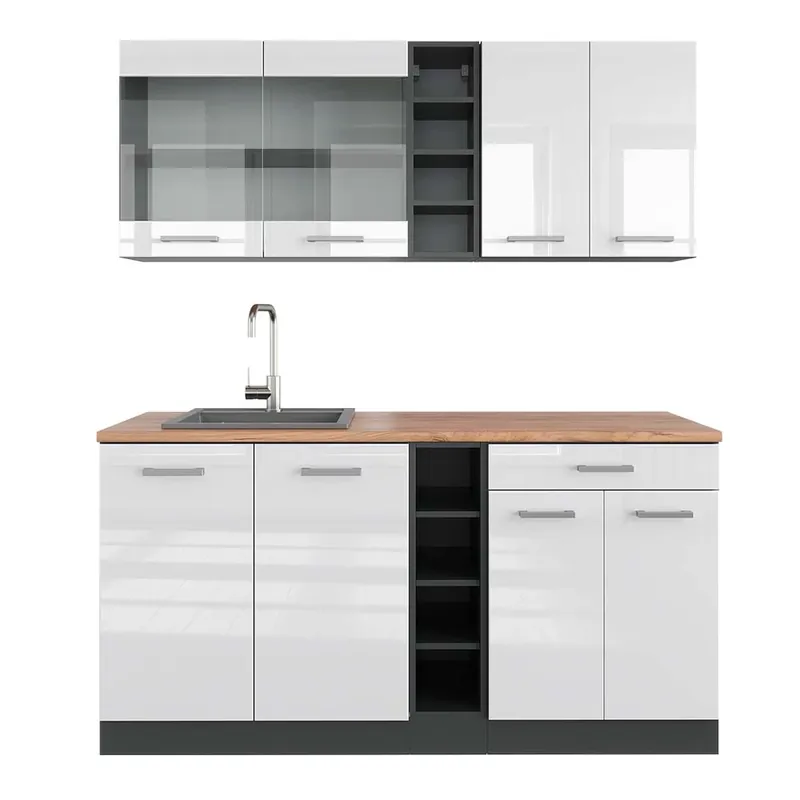 Jednotková kuchyně R-Line Bílý vysoký lesk/antracit 160 cm , PD Dub Vicco Novinka