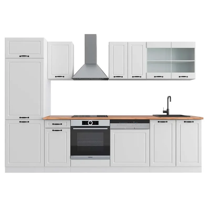 Akční Cena Kuchyňský kout R-Line Bílý venkovský dům/bílá 300 cm , PD Dub Vicco
