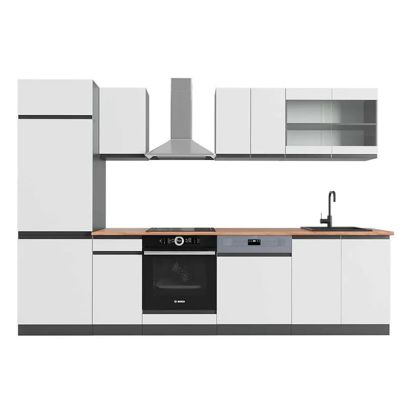 Kuchyňský kout R-Line Bílá/antracitová 300 cm , PD Dub Vicco Originální