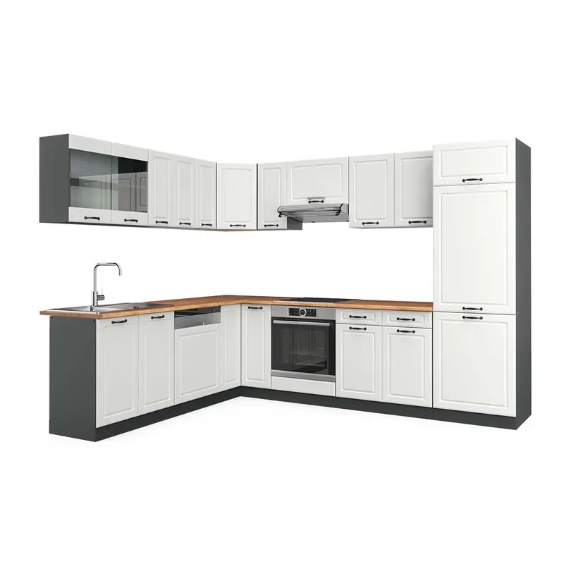 Odeslání Ihned Rohová kuchyň R-Line Bílý venkovský dům/Antracit 287 x 227 cm, PD Dub Vicco