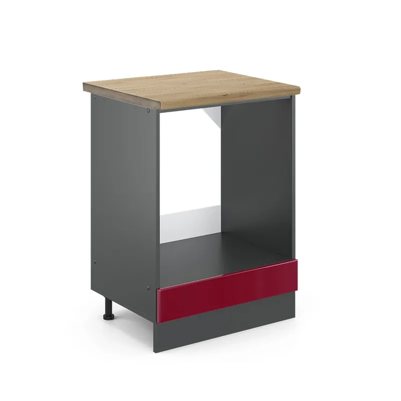 Akce Skříňka na vestavěnou troubu R-Line Červená vysoký lesk 60 cm , PD Dub Vicco