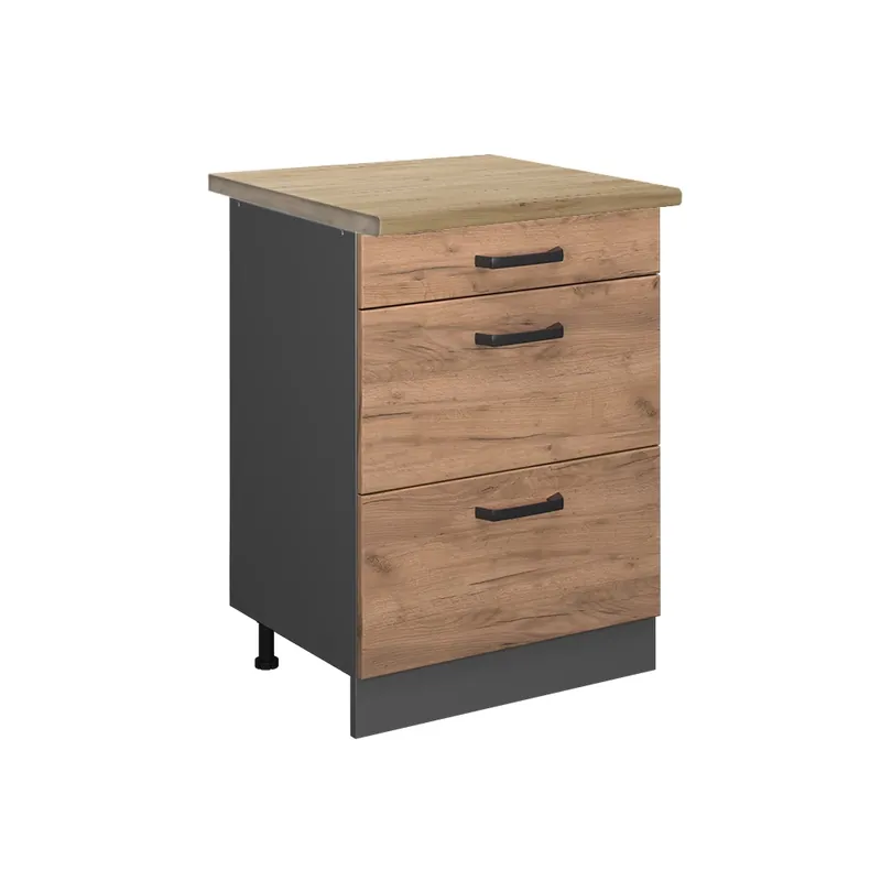 Akce Spodní skříňka kuchyňské linky R-Line Zlatý mocný dub 60 cm se zásuvkami, PD Dub Vicco