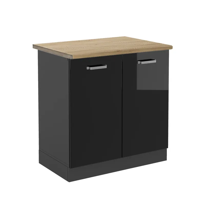 Akční Cena Skříňka pod dřez R-Line Černý vysoký lesk 80 cm , PD Dub Vicco