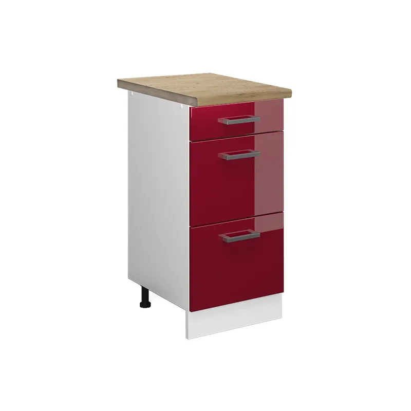 Akční Nabídka Spodní skříňka kuchyňské linky R-Line Červená vysoký lesk 40 cm se zásuvkami, PD Dub Vicco
