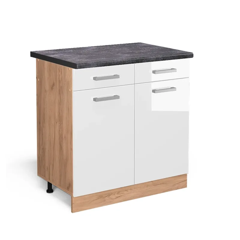 Horká Nabídka Spodní skříňka kuchyňské linky R-Line Bílá vysoký lesk 80 cm , PD Antracit Vicco