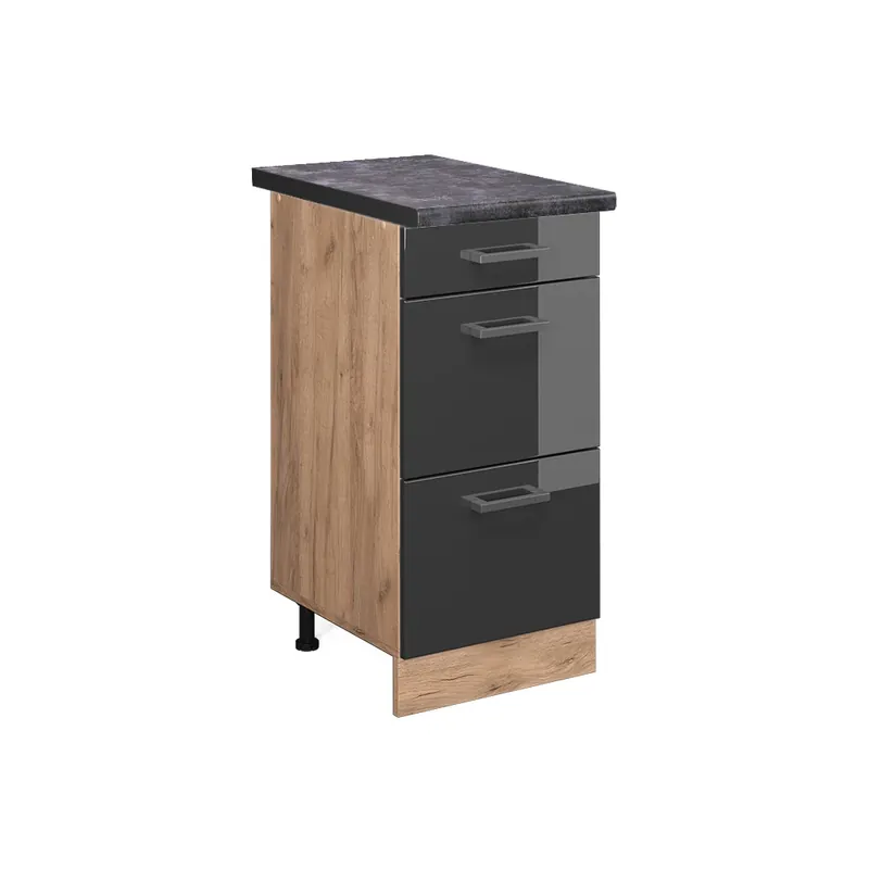 Cenově Výhodný Spodní skříňka kuchyňské linky R-Line Antracitový vysoký lesk 40 cm se zásuvkami, PD Antracit Vicco
