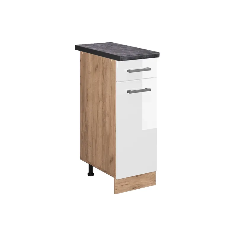 Zlevněný Spodní skříňka kuchyňské linky R-Line Bílá vysoký lesk 30 cm , PD Antracit Vicco