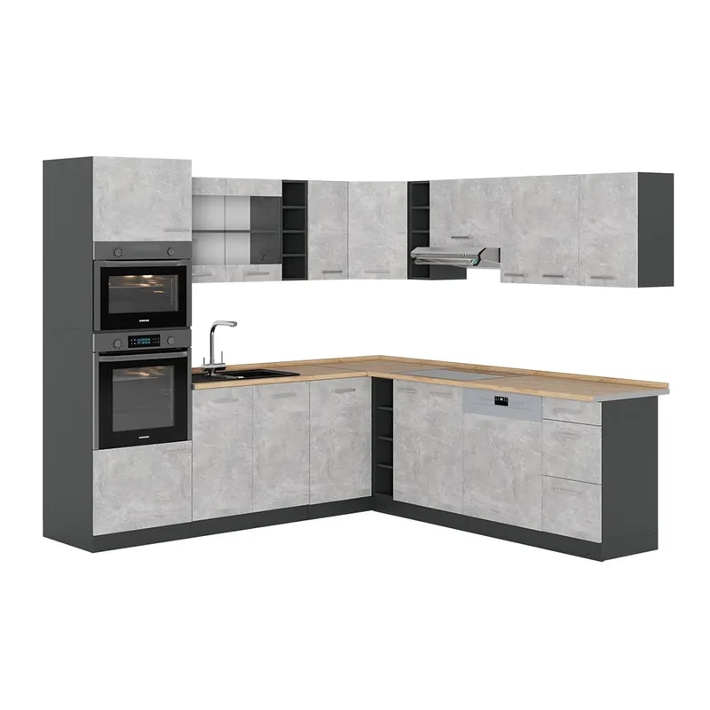 Rohová kuchyň R-Line Beton/antracit 247 x 60 cm , PD Dub Vicco Výprodej