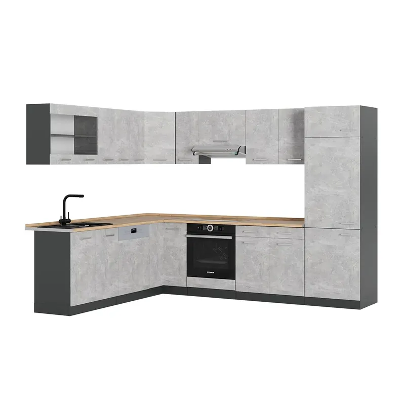 Akční Cena Rohová kuchyň R-Line Beton/antracit 287 x 46 cm bez pracovní desky Vicco