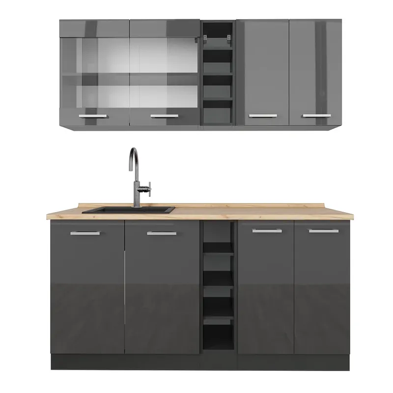 Zlevněný Jednotková kuchyně R-Line Antracit vysoký lesk/antracit 160 cm , PD Dub Vicco