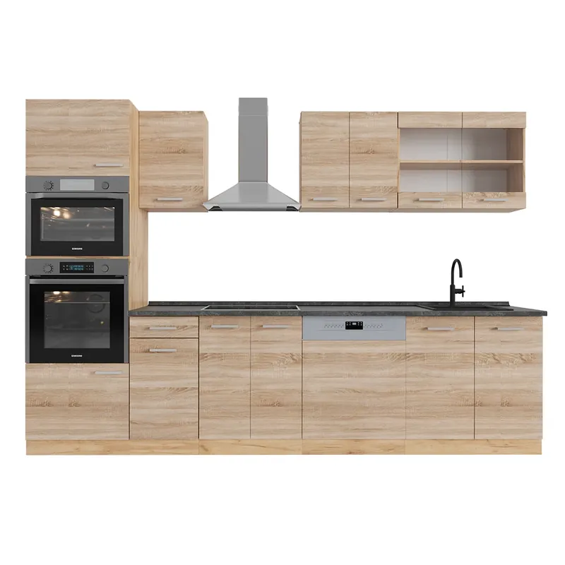 Kuchyňský kout R-Line Dub Sonoma/Goldkraft 300 cm s vysokou skříní, PD Antracit Vicco Levný