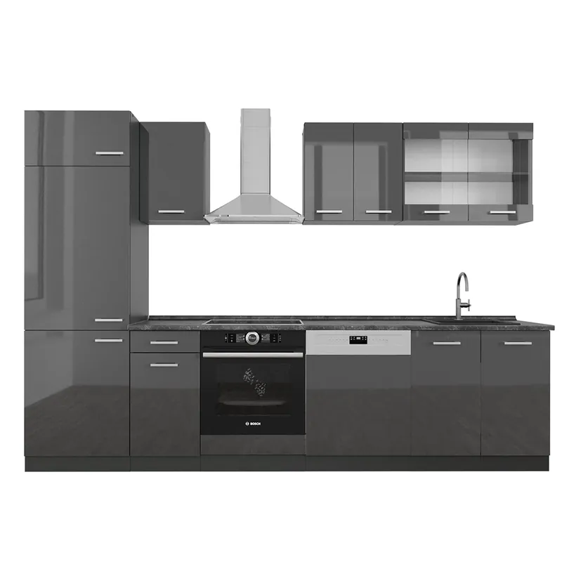 Značkový Kuchyňský kout R-Line Antracit vysoký lesk/antracit 300 cm , PD Antracit Vicco