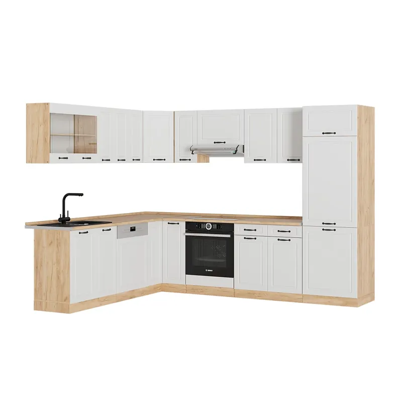 Speciální Cena Rohová kuchyň R-Line Bílý venkovský dům/zlatý dub 287 x 60 cm , PD Dub Vicco