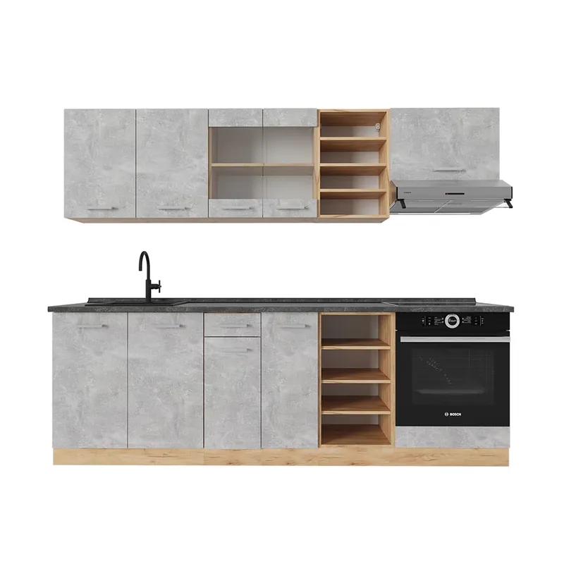 Zlevněný Kuchyňský kout R-Line Beton/zlatý dub 240 cm , PD Antracit Vicco
