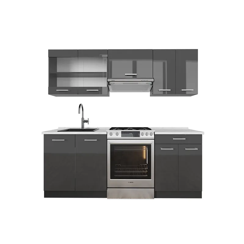 Koupit Online Kuchyňský kout R-Line Antracit vysoký lesk/antracit 200 cm , PD Mramor Vicco