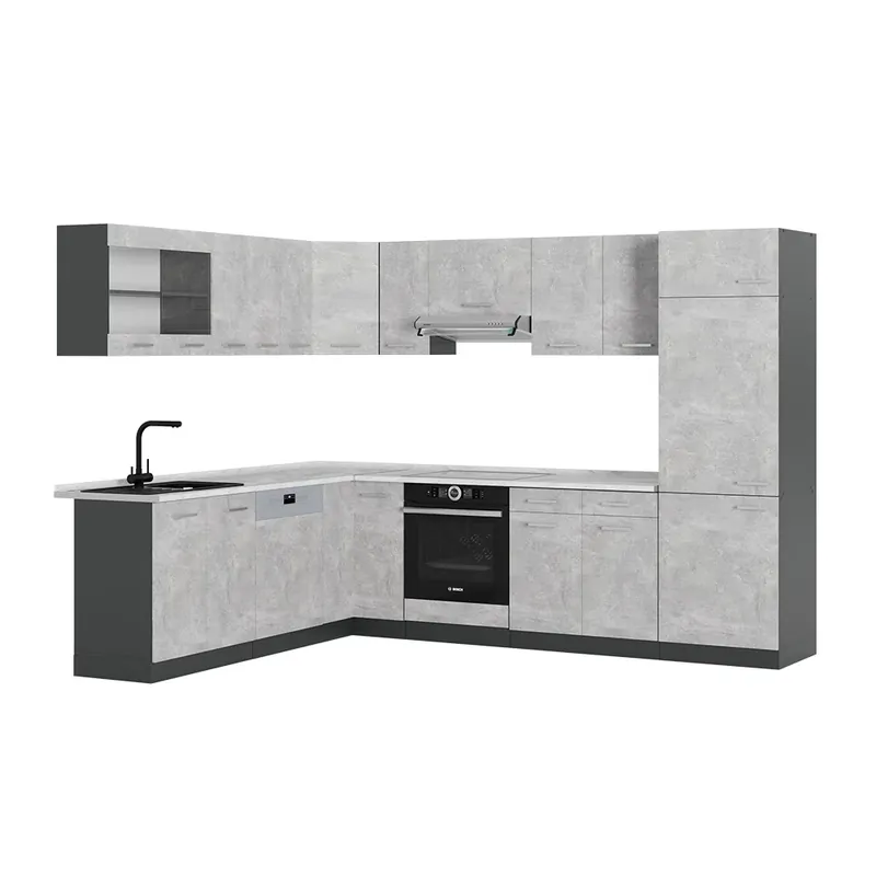 Značkový Rohová kuchyň R-Line Beton/antracit 287 x 60 cm , PD Mramor Vicco