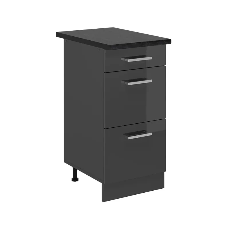 Spodní skříňka kuchyňské linky R-Line Antracitový vysoký lesk 40 cm se zásuvkami, PD Antracit Vicco Speciální Cena