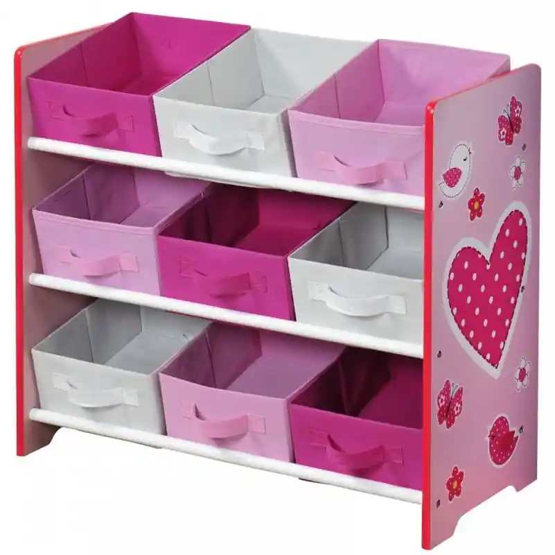 Dětský úložný regál s 9ti látkovými boxy, růžový Akční Nabídka