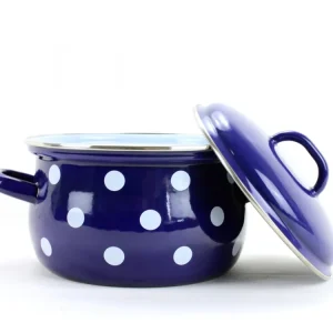 Akční Nabídka BELIS, Smaltovaný rendlík modrý, bílý puntík, 16cm, 1,4l