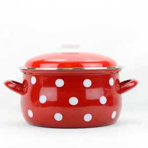 Přímo Od Výrobce Belis Smaltovaný hrnec vysoký červený, bílý puntík 24 cm, 8 l