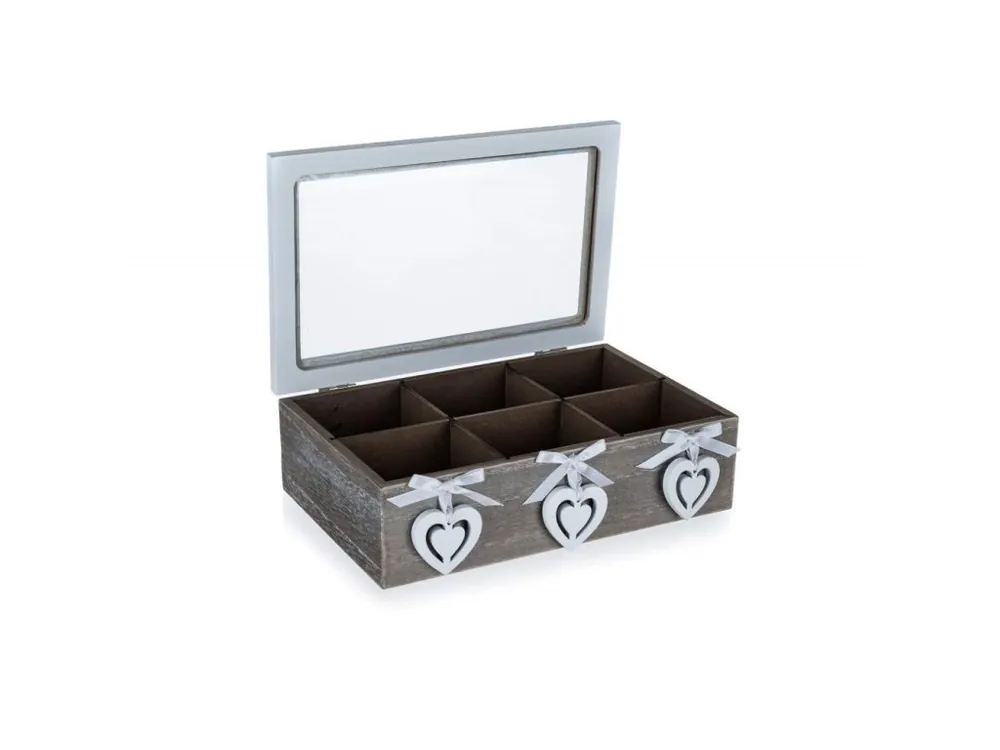 Hit Sezóny Box na čaj dřevo 6 přihrádek HEART