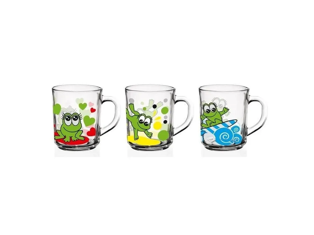 Hrnek sklo 220ml 3ks ŽÁBA, mix dekorů Levný