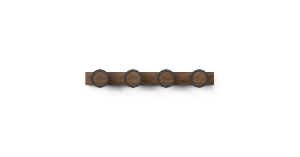Věšák na zeď Hub Rail 4 háčky Black Walnut Ověřený