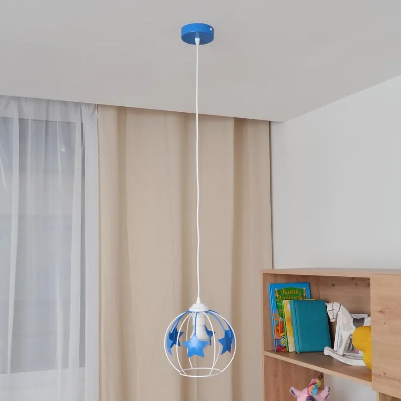 Dětský lustr na lanku STARS 1xE27/15W/230V modrá/bílá Sleva