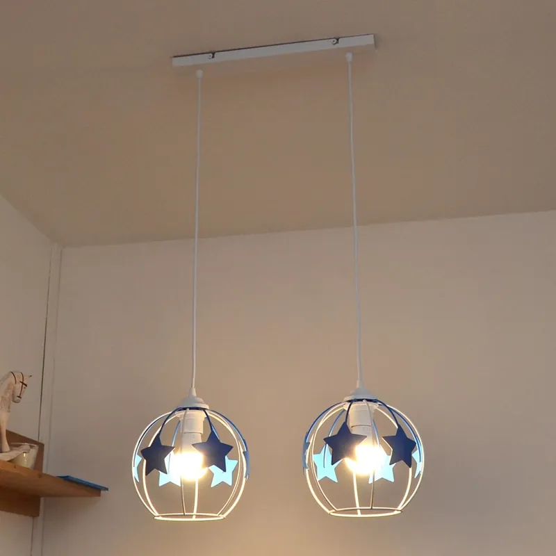 Dětský lustr na lanku STARS 2xE27/15W/230V modrá/bílá Sleva
