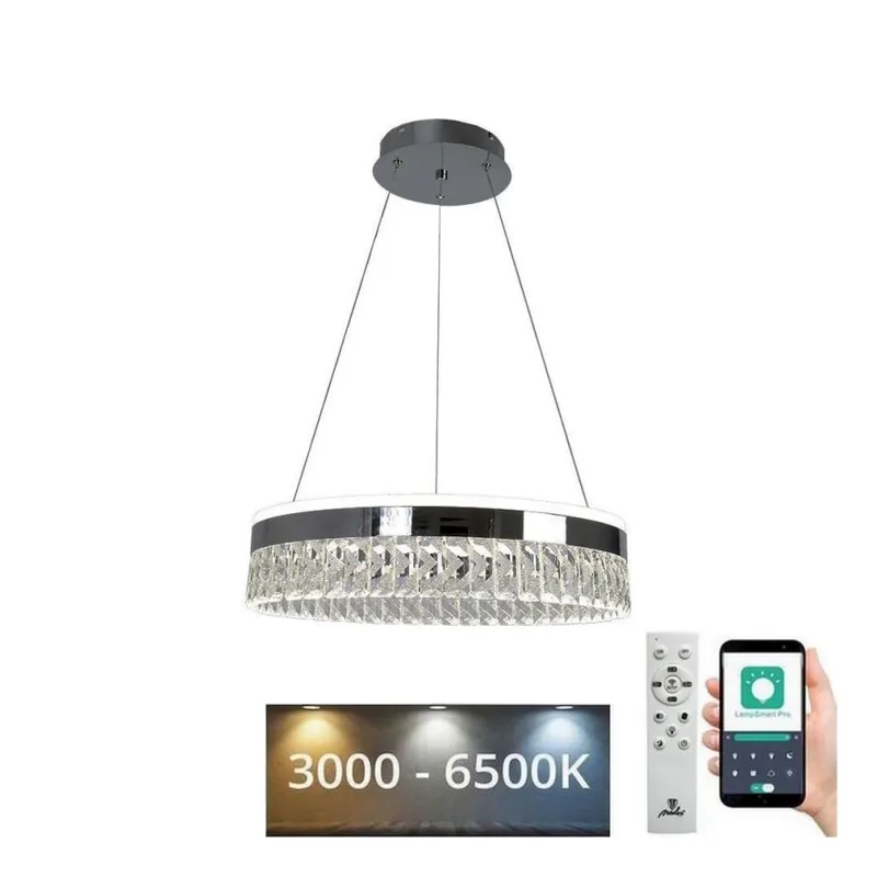 Horká Nabídka LED Stmívatelný křišťálový lustr na lanku LED/90W/230V 3000-6500K lesklý chrom + dálkové ovládání