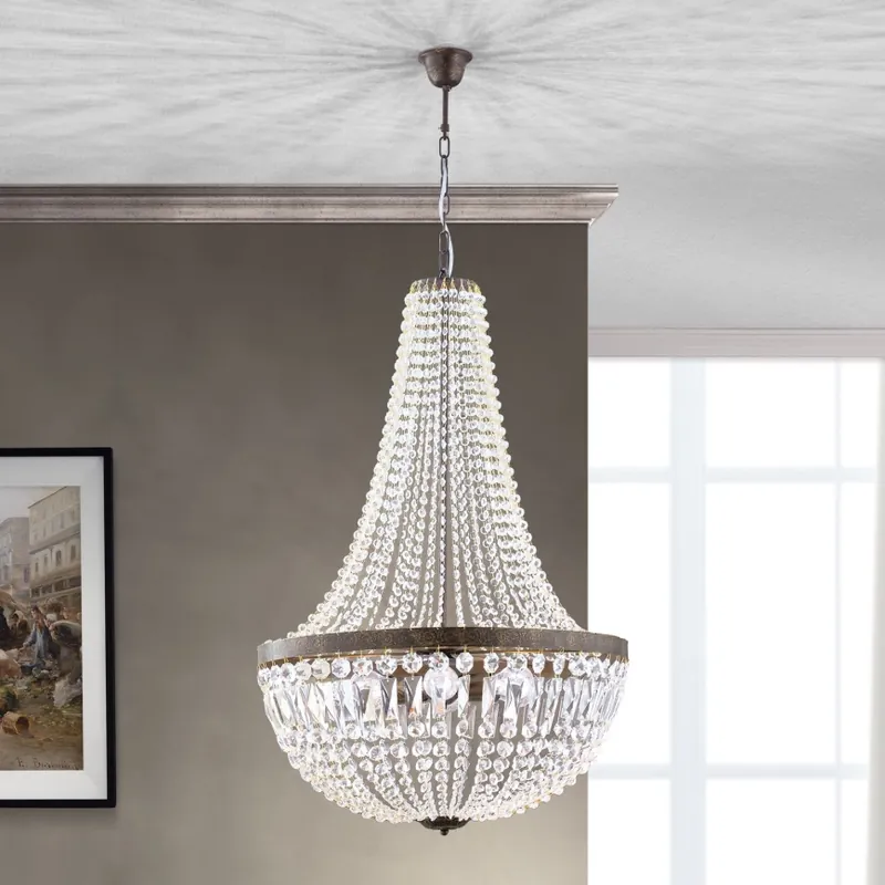 Kup Teď Křišťálový lustr na řetězu ARILA 6xE27/60W/230V pr. 60 cm hnědá/patina