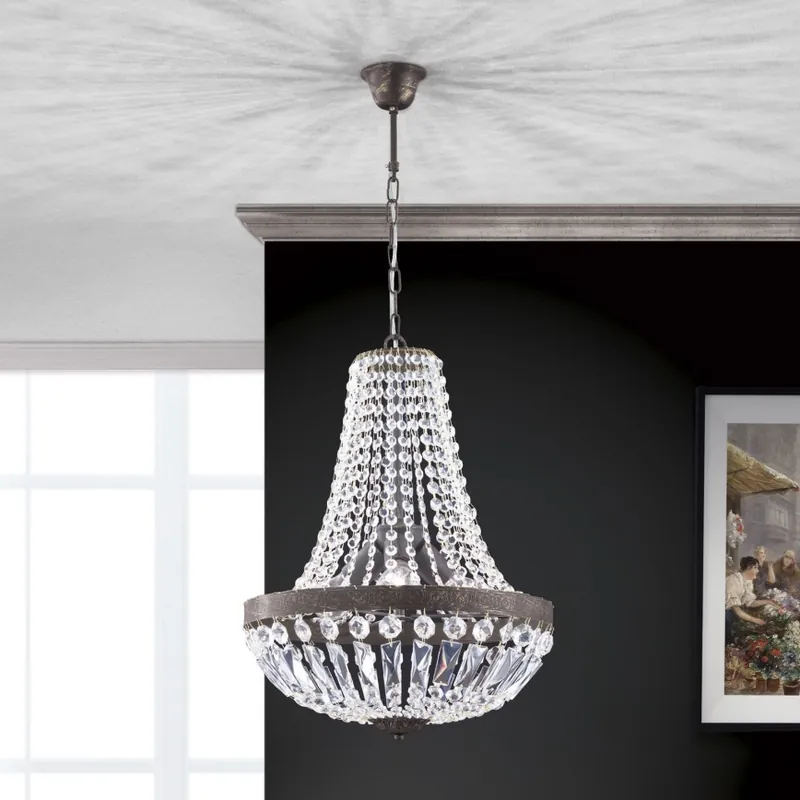 Zlevněný Křišťálový lustr na řetězu ARILA 3xE27/60W/230V pr. 40 cm hnědá/patina