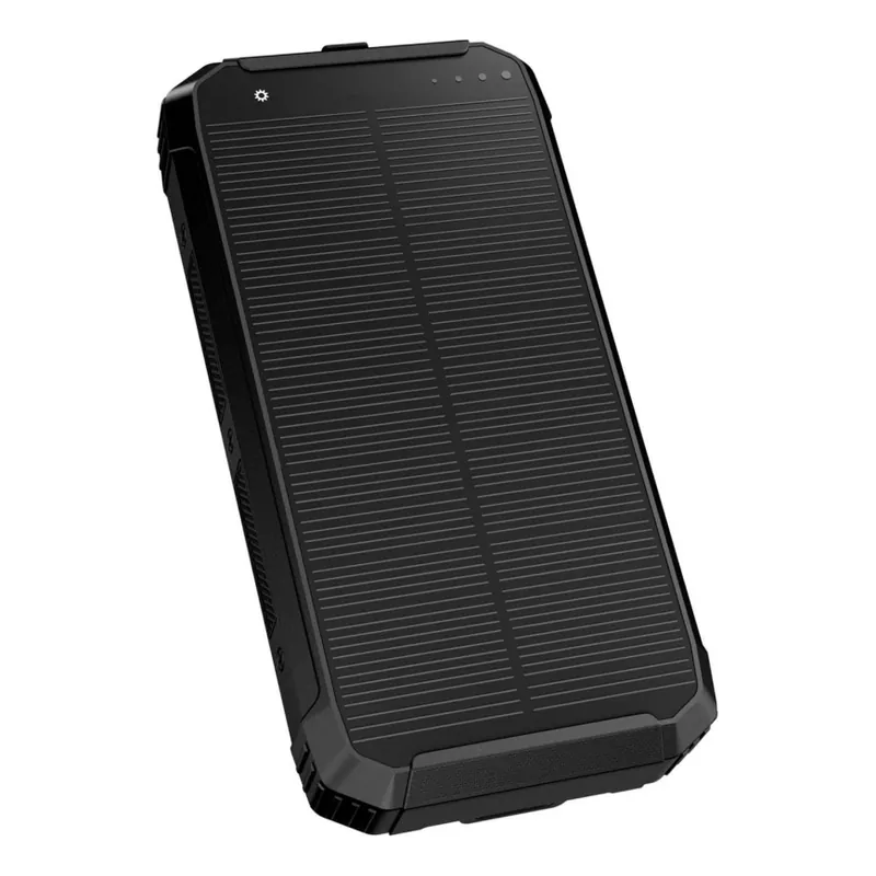 Super Cena Power Bank s LED svítilnou, bezdrátovým nabíjením a solárním panelem Power Delivery 15W/10000 mAh černá