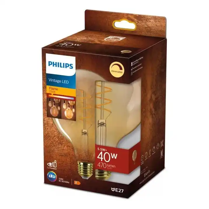 Značkový LED Stmívatelná žárovka VINTAGE Philips G125 E27/5,5W/230V 2200K