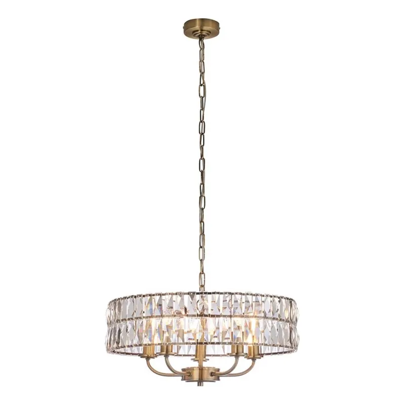Akční Nabídka Endon 106244 - Lustr na řetězu CLIFTON 5xE14/6W/230V pr. 50,5 cm mosaz/čirá