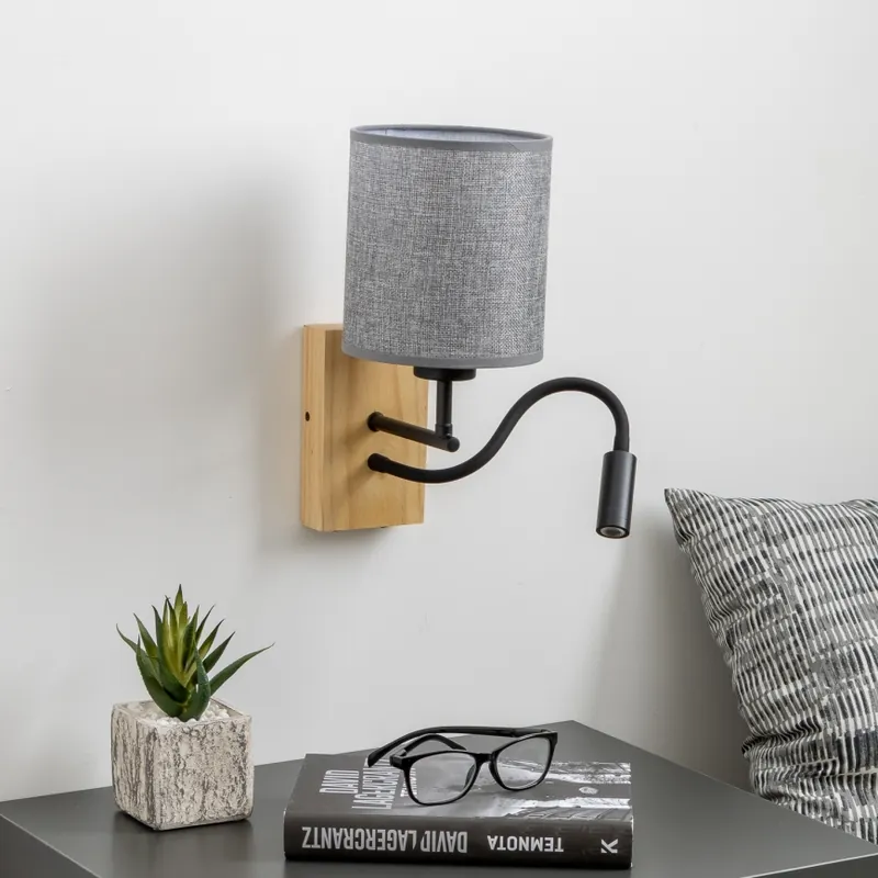 Akce Brilagi - LED Flexibilní nástěnná lampa NUBILA WOOD 1xE27/25W/230V + LED/3W dub/šedá