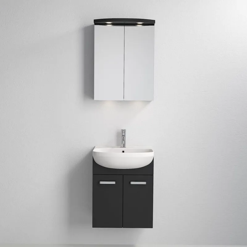 Kup Teď Koupelnová skříňka s umyvadlem Vang + LED zrcadlová skříňka 230V IP44 černá