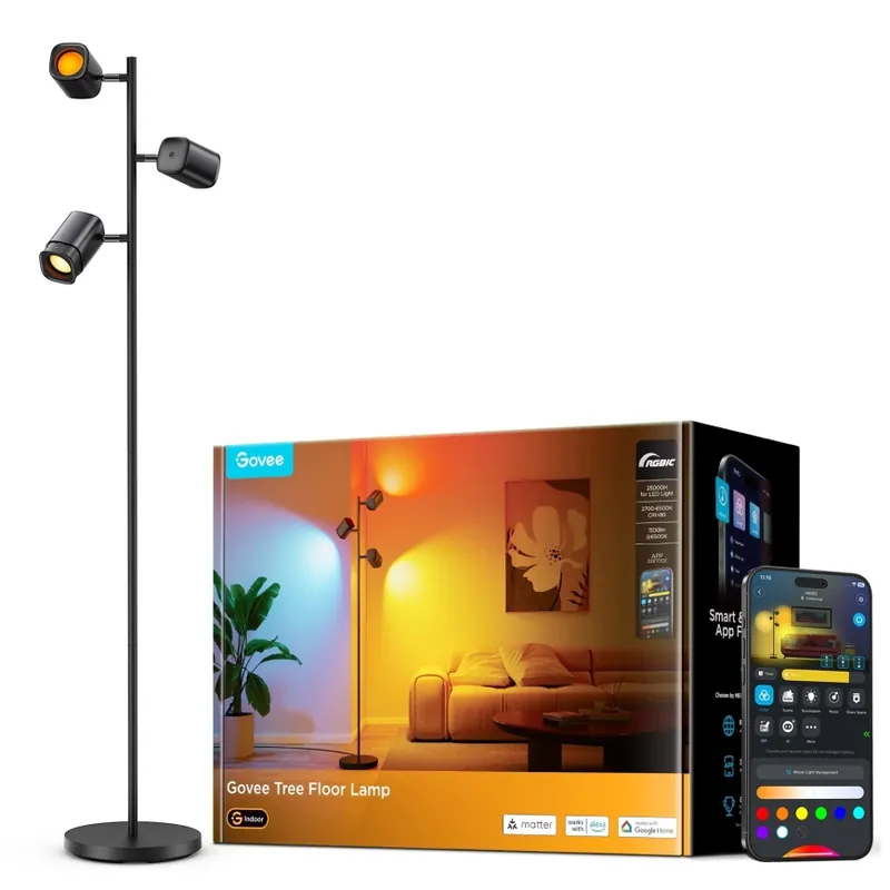 Vrácení Zdarma Govee - LED RGBICWW Stmívatelná stojací lampa TREE MATTER LED/48W/230V Wi-Fi