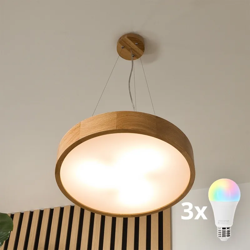 Must-Have Brilagi - LED RGBW Stmívatelný lustr na lanku CARVALHO 3xE27/9W/230V 2700-6500K Wi-Fi dub pr. 47,5 cm