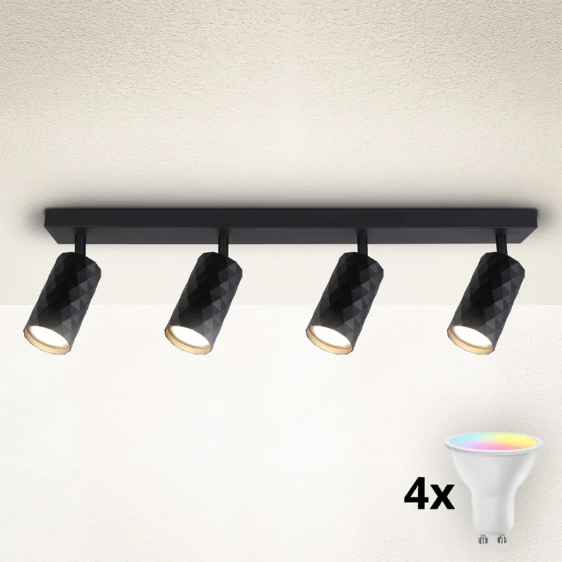 Akce Brilagi - LED RGBW Stmívatelné bodové svítidlo SELE DIAMANT 4xGU10/4,8W/230V 3000K černá + dálkové ovládání