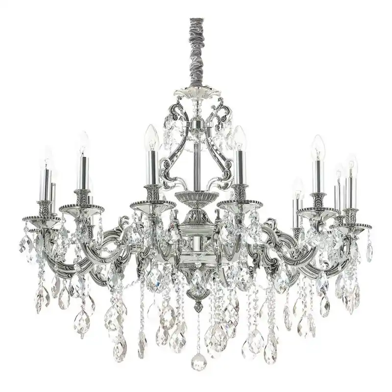 Výprodej Ideal Lux - Křišťálový lustr na řetězu GIOCONDA 12xE14/40W/230V pr. 90 cm stříbrná